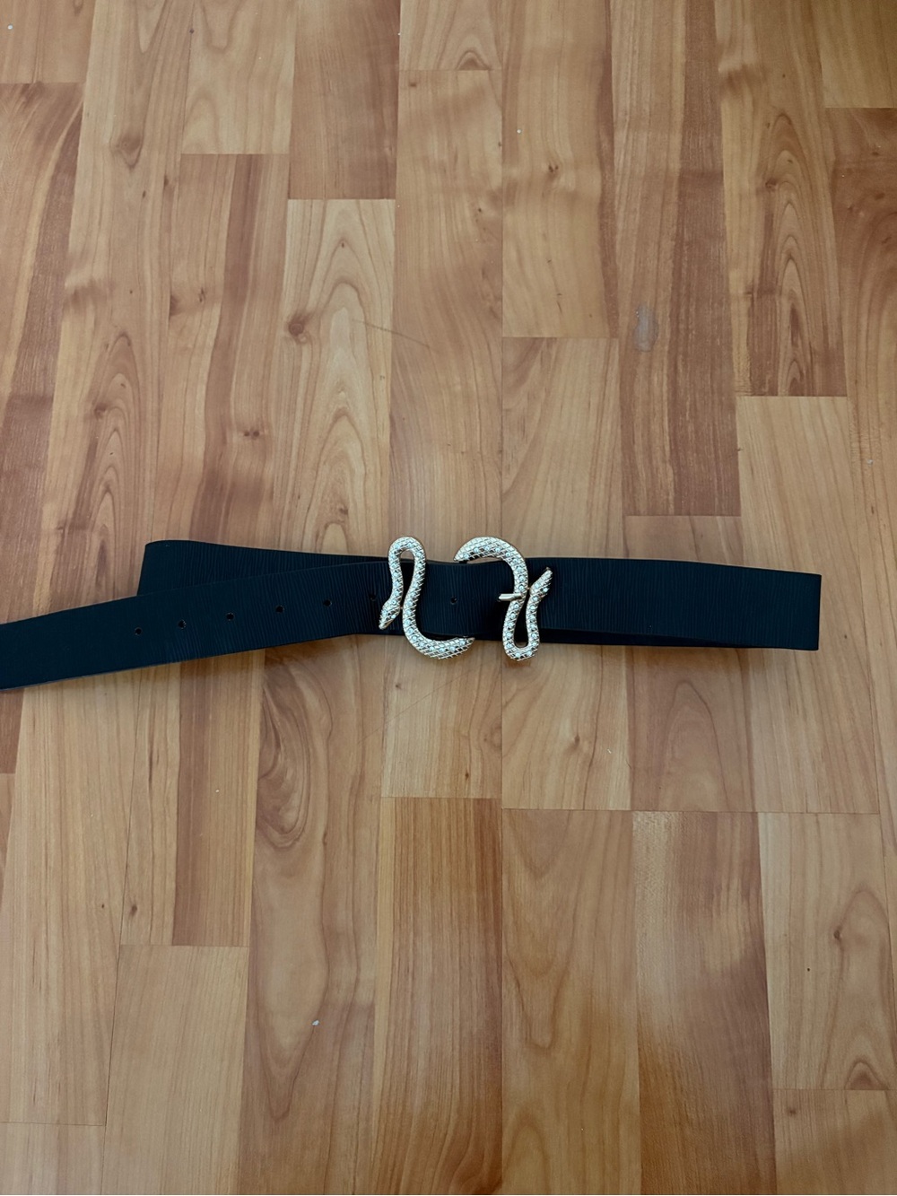 Women's Black Belt with Crystal Snake Buckle
